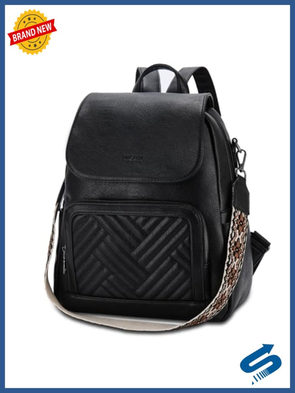 Vegan Leather Chevron Quilted Flap Backpack Purse Convertible Handbag with
